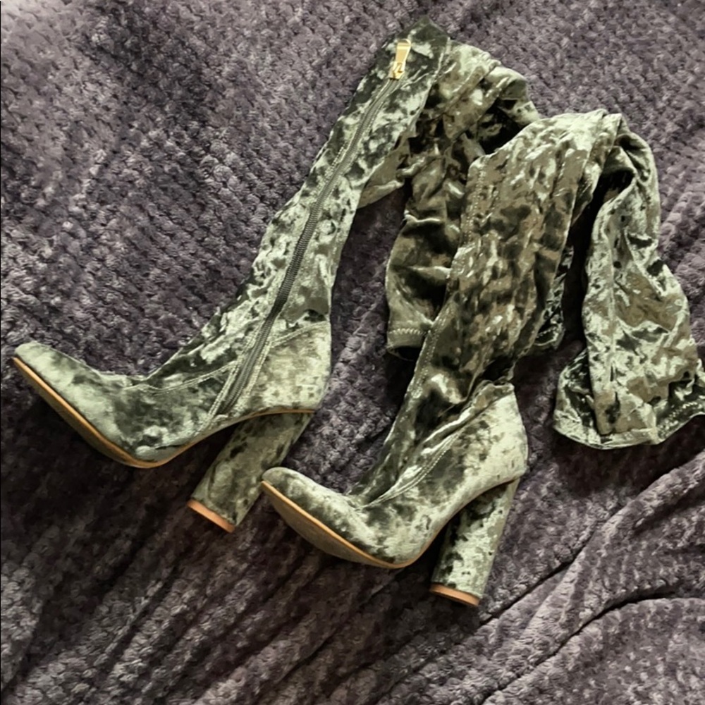 Crushed Velvet Thigh High Boot